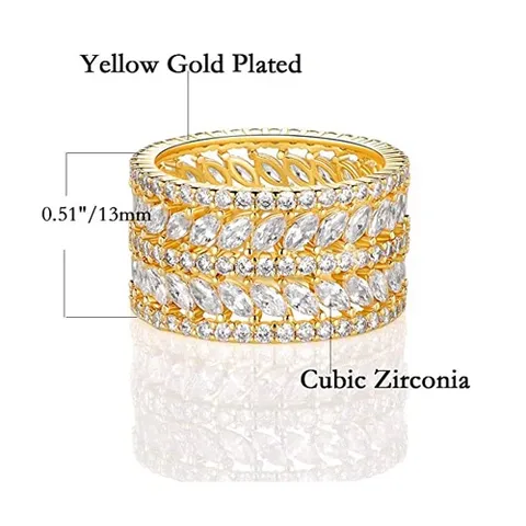 5-9.5 Inch 13mm Marquise Eternity Statement Ring 14K Yellow Gold Plated - view 3