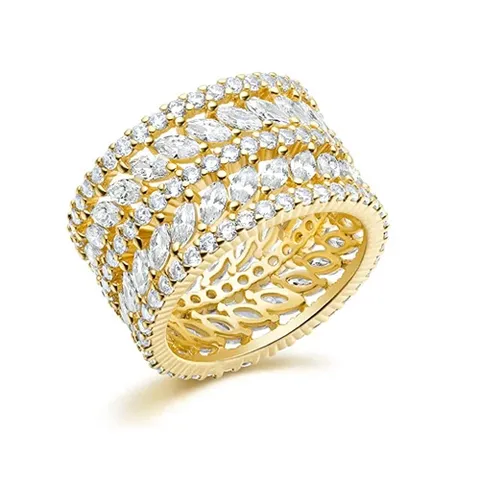 5-9.5 Inch 13mm Marquise Eternity Statement Ring 14K Yellow Gold Plated - Plated Brass jewelry made by BlueOne Jewelry