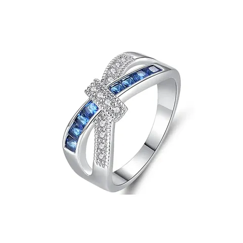 6-10 Inch Fashion White Gold Setting Channel Set Sapphire Zirconia Crossover Ring - Plated Brass jewelry made by BlueOne Jewelry