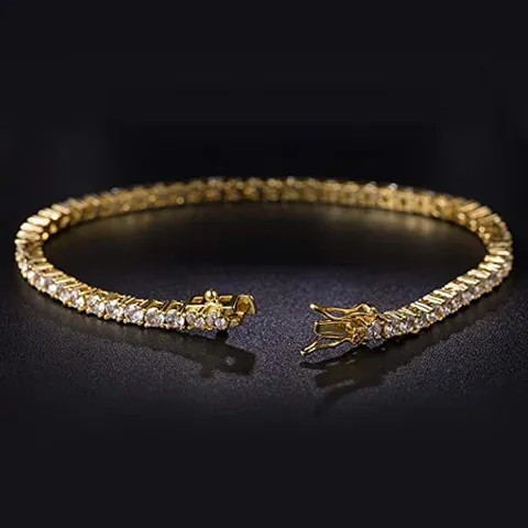 6-8.5 Inch 3mm Classic Tennis Bracelet CZ Yellow Gold over Brass - view 3