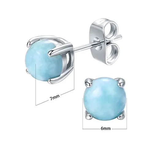 Blue Sterling Silver Stud Earrings 6mm Larimar Gemstone Hypoallergenic - view 3