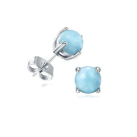 Blue Sterling Silver Stud Earrings 6mm Larimar Gemstone Hypoallergenic - 925 Sterling Silver jewelry made by BlueOne Jewelry
