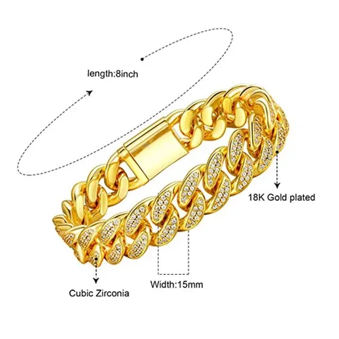 7.5-8.5 Inch 15mm Hip Pop Mia Cuban Bracelet Yellow Gold Plated - view 3
