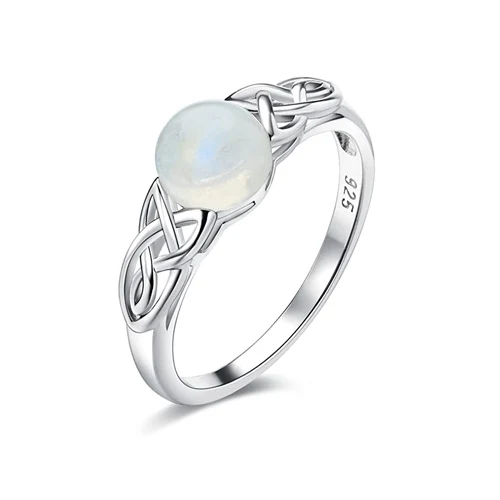 5-10 Inch 925 Sterling Silver Victorian Style Solitaire Ring 7mm Moonstone made by BlueOne Jewelry
