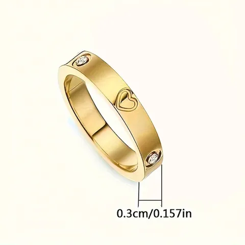 Love Rings Heart Shaped Couple Rings Diamond Set Titanium Ring - view 3