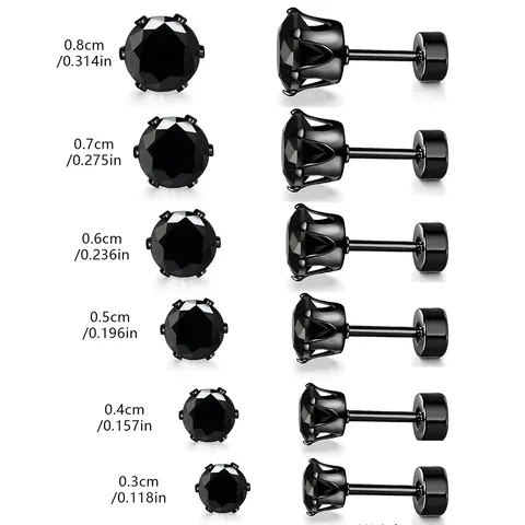 Fashion Six Claw Zirconia Earrings Dowel Screw Round Cake Earrings Set - view 3