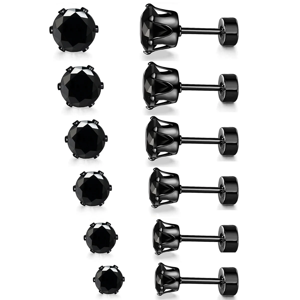 Fashion Six Claw Zirconia Earrings Dowel Screw Round Cake Earrings Set made by BlueOne Jewelry