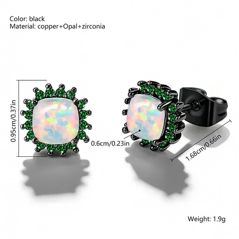 Fashion Square Opal Earrings Europe and America Premium Stud Earrings Personalized - view 3