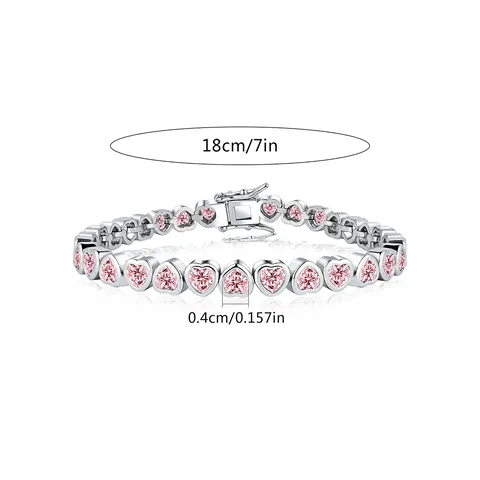 Heart Shaped Pink Zirconia Bracelet Hip Hop Ins Simple Niche Design - view 3