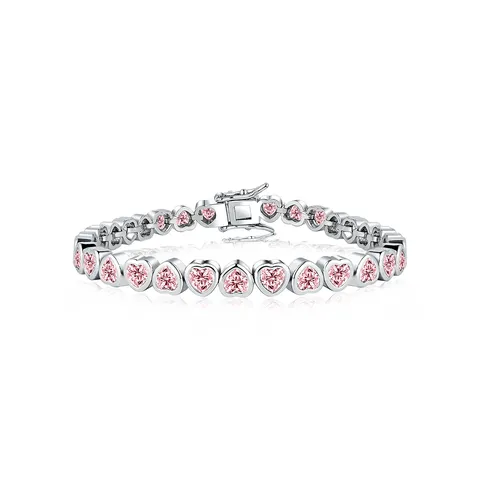 Heart Shaped Pink Zirconia Bracelet Hip Hop Ins Simple Niche Design - Plated Brass jewelry made by BlueOne Jewelry