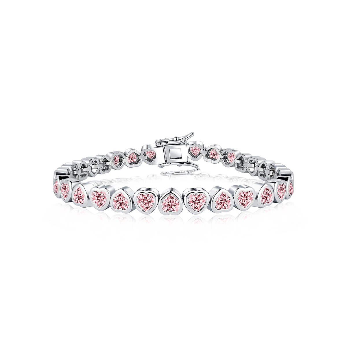 Heart Shaped Pink Zirconia Bracelet Hip Hop Ins Simple Niche Design made by BlueOne Jewelry