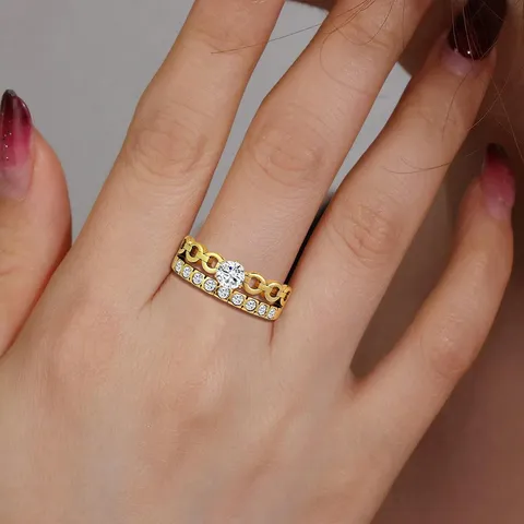 Jewelry European and American Simple Personalized Gold with Diamonds Flash Diamonds Ring - view 2