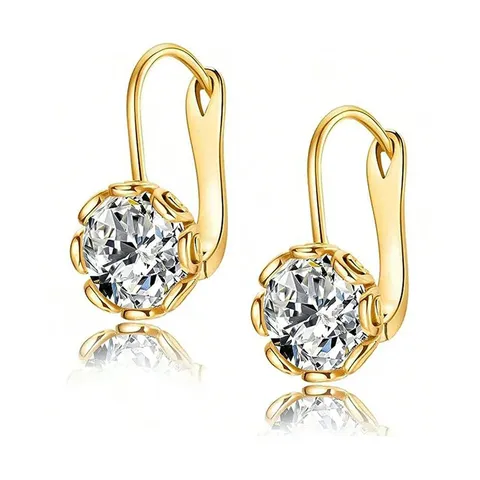 Round Zirconia Ear Buckle Elegant and Generous Ms. Earrings Simple Wind - Plated Brass jewelry made by BlueOne Jewelry