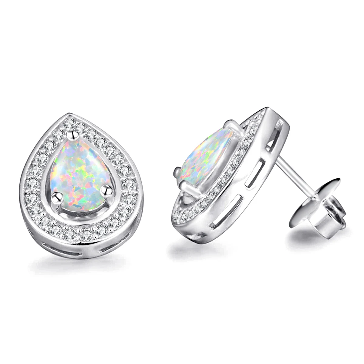 Silver Earrings Shiny Droplets Inlaid Zirconia Earrings Temperament Stars with Models made by BlueOne Jewelry