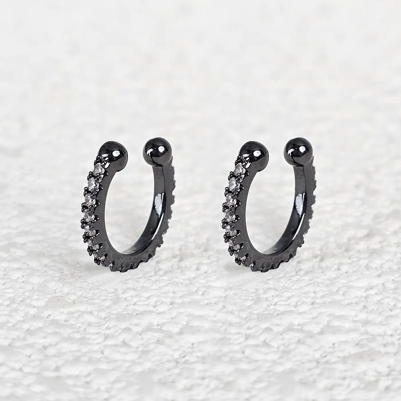 Titanium Steel C Word Inlaid with Diamond Zirconia Earrings Simple Ear made by BlueOne Jewelry
