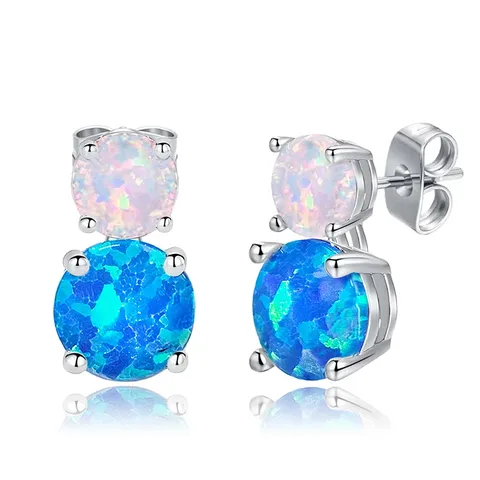 Popular Women’s Opal Blue Opal Round Mini Opal Studs Single Opal Stud Earrings - Plated Brass jewelry made by BlueOne Jewelry