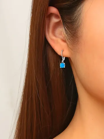 Popular Women’s Opal Blue Opal Round Opal Dangle Earrings Single Opal - view 2