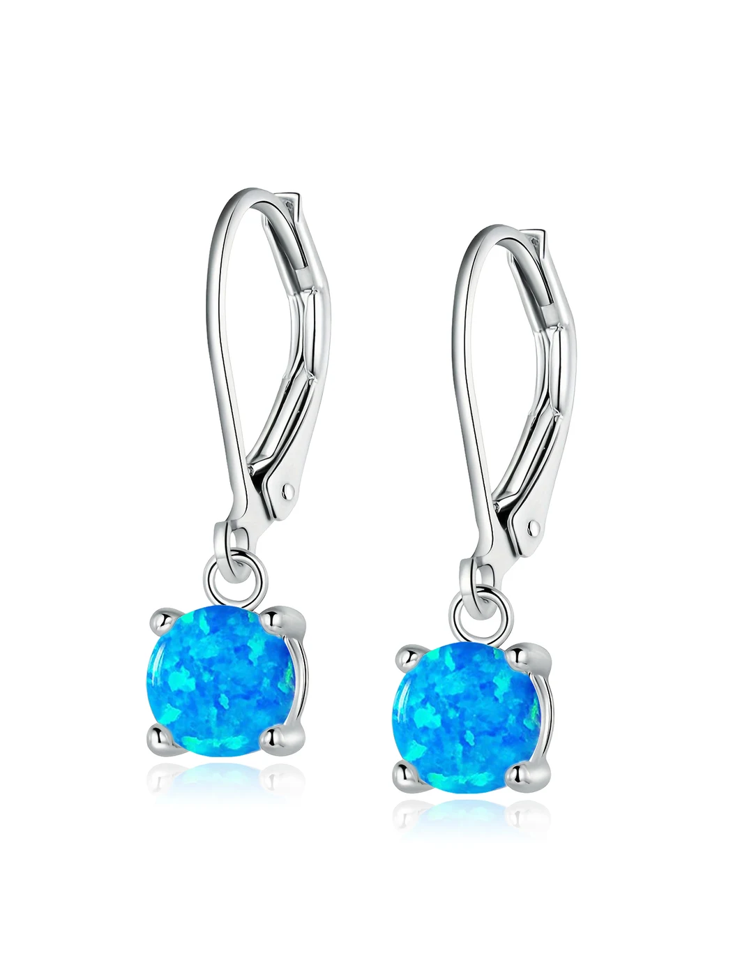 Popular Women’s Opal Blue Opal Round Opal Dangle Earrings Single Opal made by BlueOne Jewelry