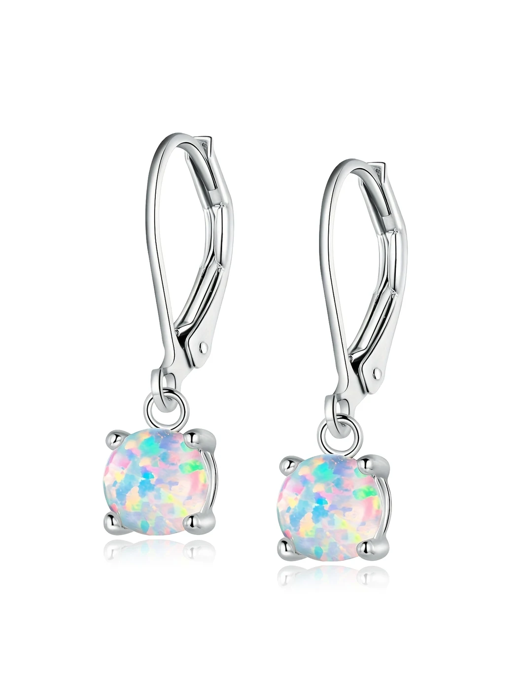 Plated Brass Popular Women’s Opal White Opal Round Opal Dangle Earrings Single Opal made by BlueOne Jewelry