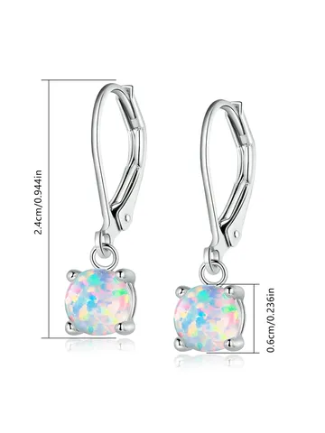 Plated Brass Popular Women’s Opal White Opal Round Opal Dangle Earrings Single Opal - view 3