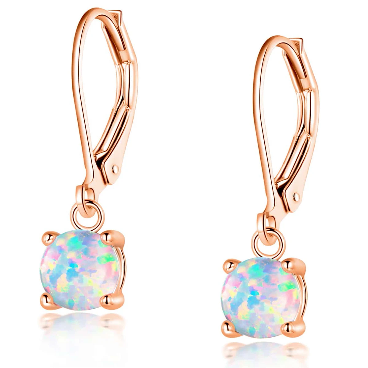 Popular Women’s Opal White Opal Round Opal Dangle Earrings Single Opal made by BlueOne Jewelry