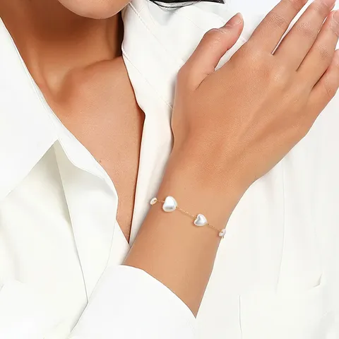 An Elegant and Refined Stainless Steel Pearl Heart-shaped Bracelet Popular in - view 2