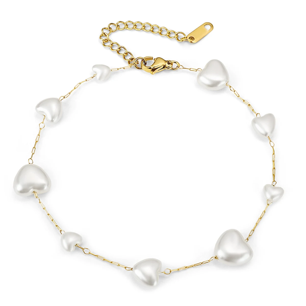 An Elegant and Refined Stainless Steel Pearl Heart-shaped Bracelet Popular in made by BlueOne Jewelry