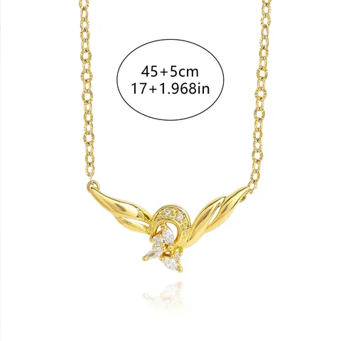 Angel Wings Heart Necklace Gold Plated Cubic Zirconia Necklace for Women - view 3