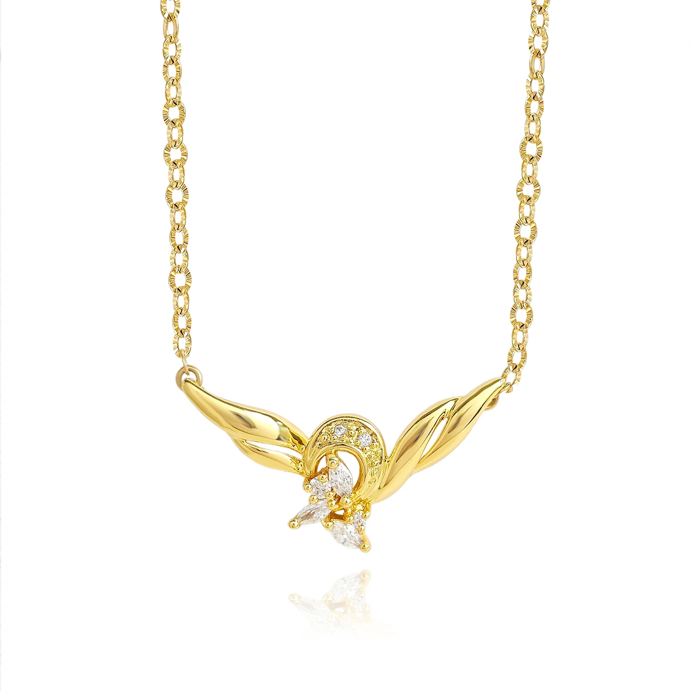 Angel Wings Heart Necklace Gold Plated Cubic Zirconia Necklace for Women made by BlueOne Jewelry