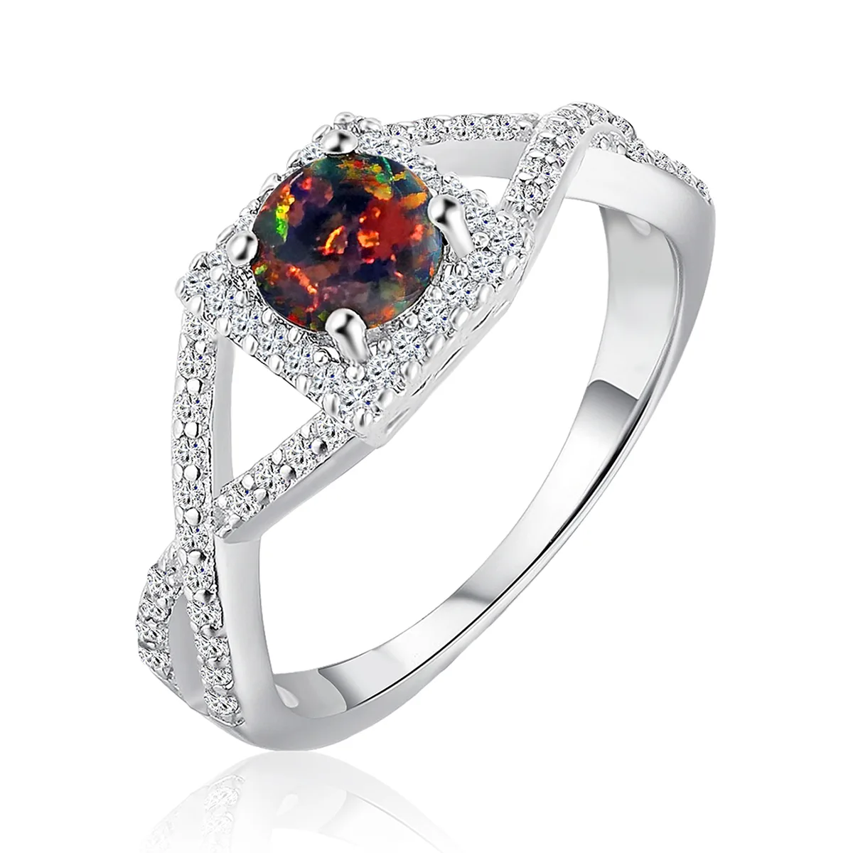 Bag Double Row Diamond Ring Opal Ring Light Luxury Wedding Proposal made by BlueOne Jewelry