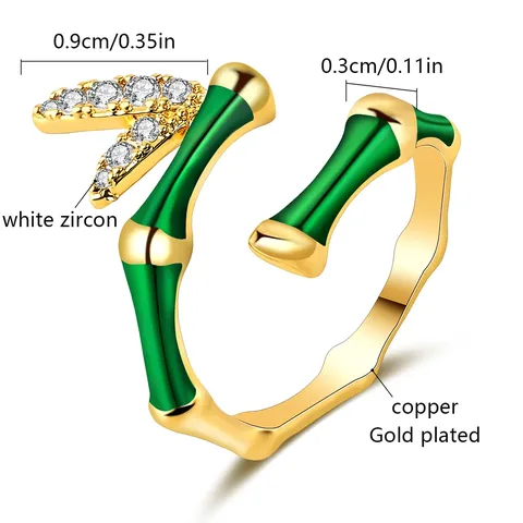Bamboo Ring Women With Zirconia Niche Individual Sweet Opening Simple Bamboo - view 3