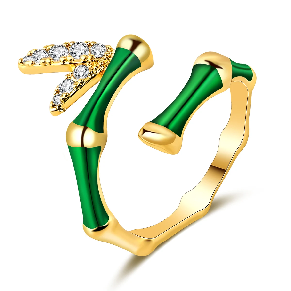 Bamboo Ring Women With Zirconia Niche Individual Sweet Opening Simple Bamboo made by BlueOne Jewelry