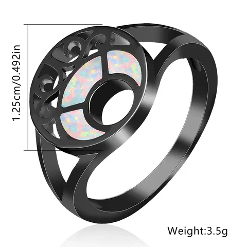 Black Plated Black Opal Moon Ring Speedpost Ebay Clearance - view 3