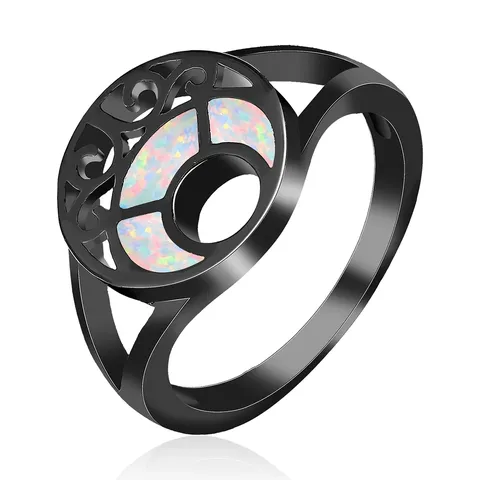 Black Plated Black Opal Moon Ring Speedpost Ebay Clearance - Plated Brass jewelry made by BlueOne Jewelry
