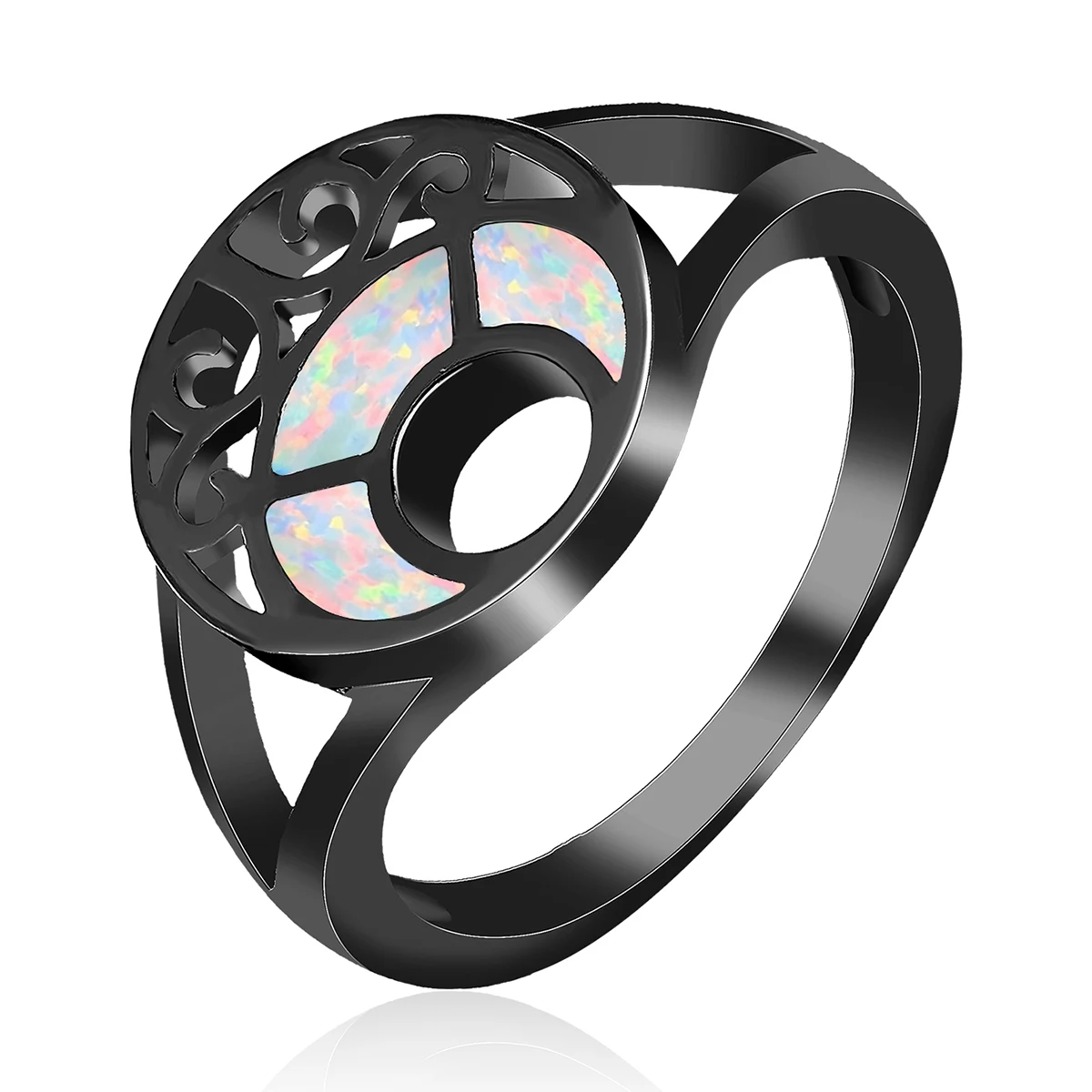Black Plated Black Opal Moon Ring Speedpost Ebay Clearance made by BlueOne Jewelry