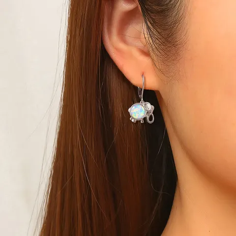 Boho Elephant Earrings Vintage Opal Earrings - view 2