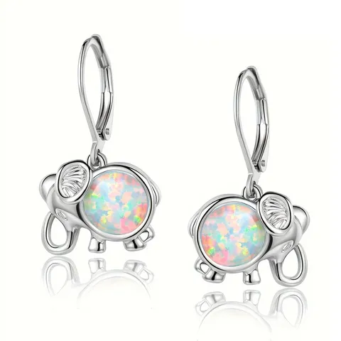 Boho Elephant Earrings Vintage Opal Earrings - Plated Brass jewelry made by BlueOne Jewelry