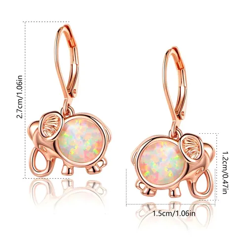 Plated Brass Boho Elephant Earrings Vintage Opal Earrings - view 3