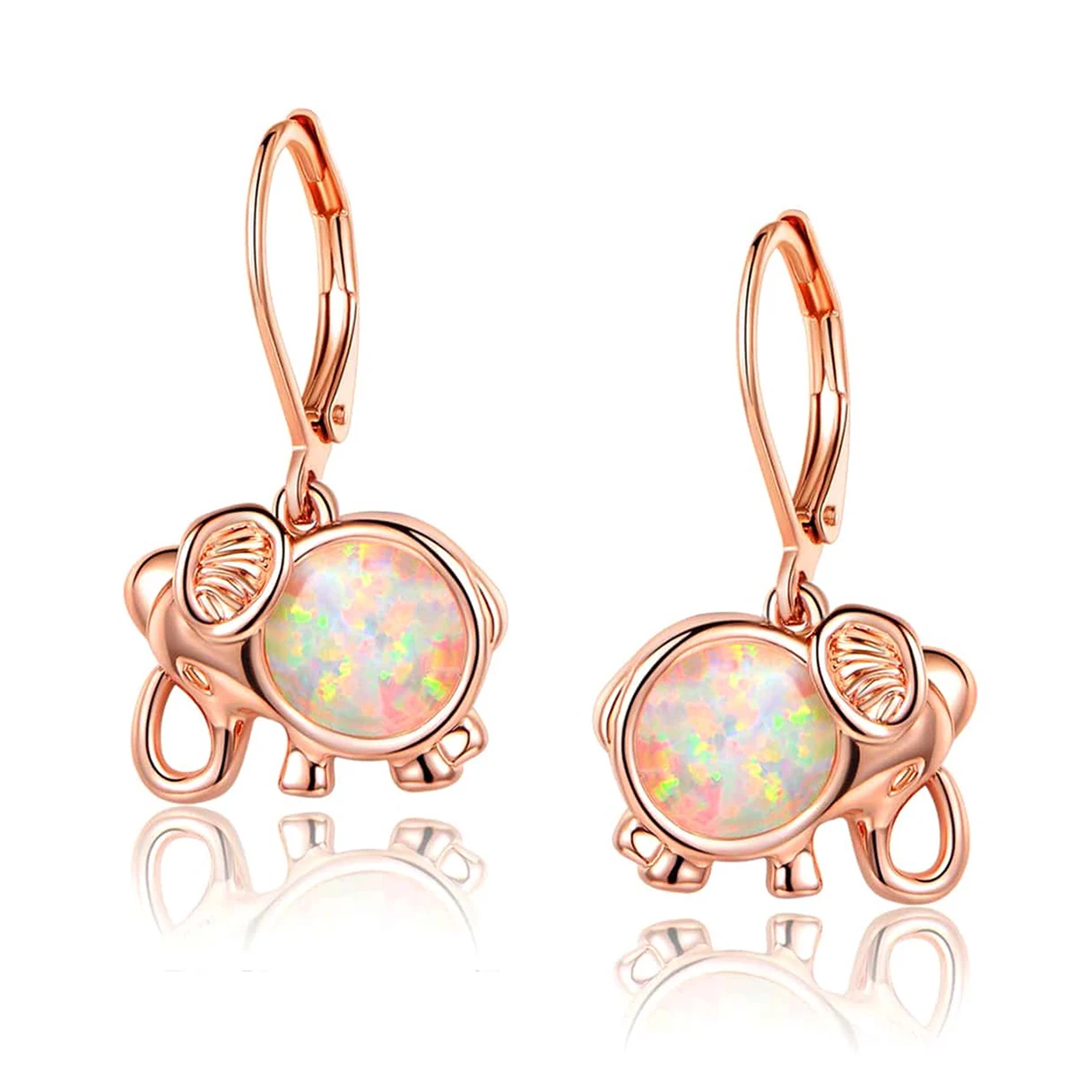 Plated Brass Boho Elephant Earrings Vintage Opal Earrings made by BlueOne Jewelry