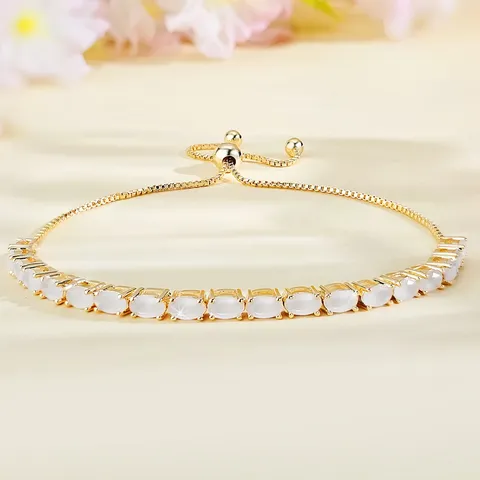 Bracelets Women European and American Single Row Zirconia Fashion Adjustable Bracelet - Style 9191 - Plated Brass jewelry made by BlueOne Jewelry