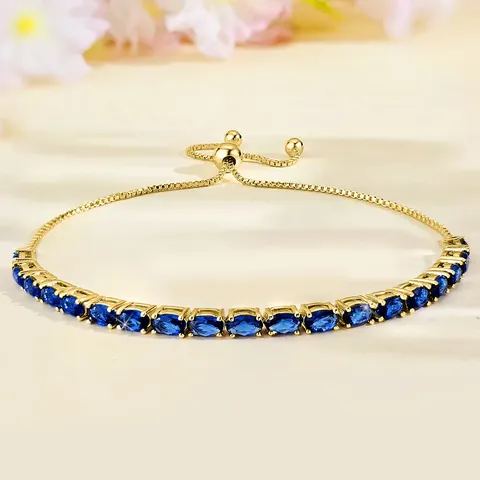 Cubic Zirconia Bracelets Women European and American Single Row Zirconia Fashion Adjustable Bracelet - Plated Brass jewelry made by BlueOne Jewelry