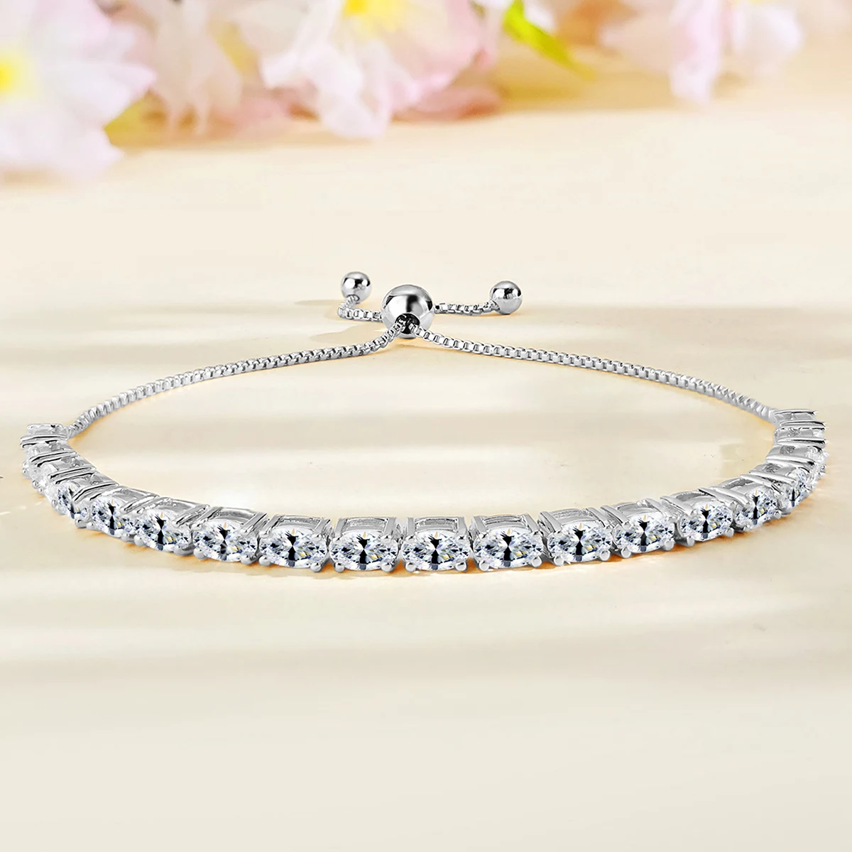 Plated Brass Bracelets Women European and American Single Row Zirconia Fashion Adjustable Bracelet made by BlueOne Jewelry