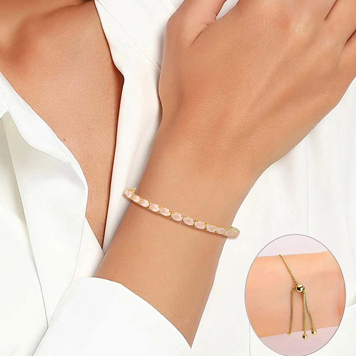 Bracelets Women European and American Single Row Zirconia Fashion Adjustable Bracelet - Style 9181 made by BlueOne Jewelry