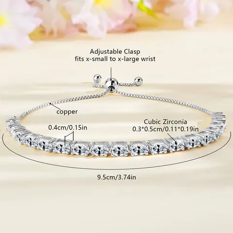 Plated Brass Bracelets Women European and American Single Row Zirconia Fashion Adjustable Bracelet - view 3