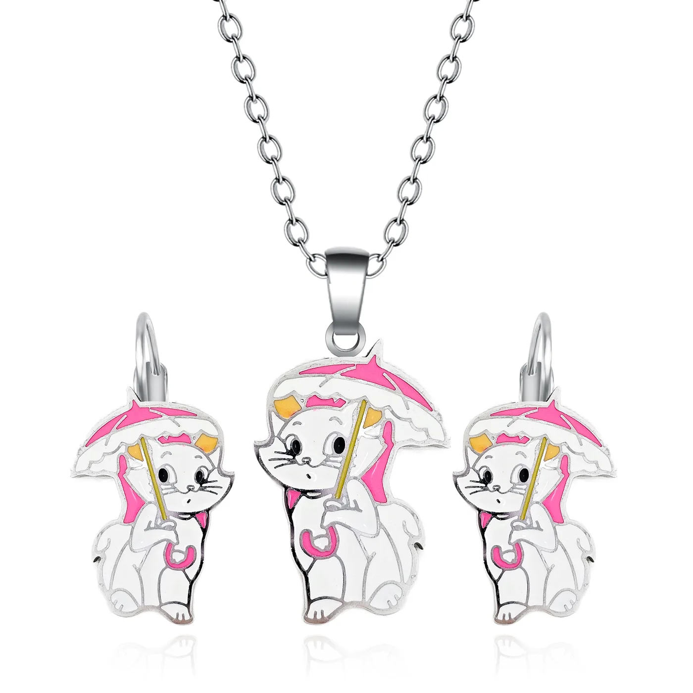Cartoon Alloy Oil Drop Mary Cat Necklace & Earrings Set made by BlueOne Jewelry