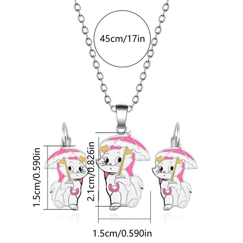 Cartoon Alloy Oil Drop Mary Cat Necklace & Earrings Set - view 3