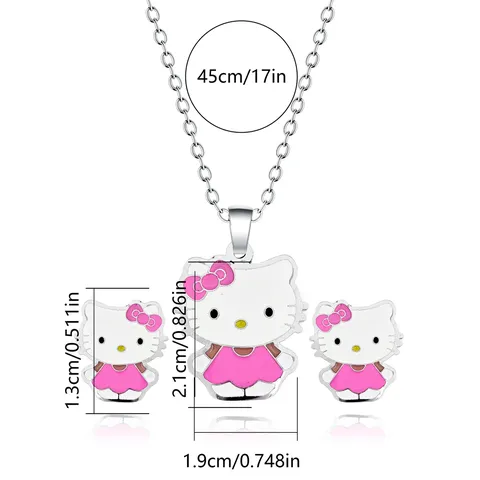 Cartoon Alloy Oil Drops Cat Motif Necklace & Earrings Set - view 3