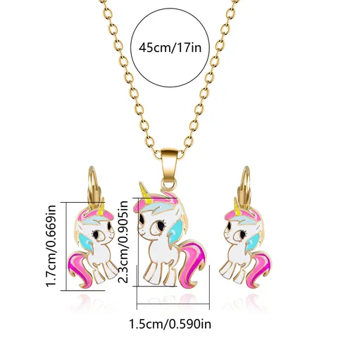 Cartoon Alloy Oil Drops Unicorn Necklace and Earrings Set - view 3