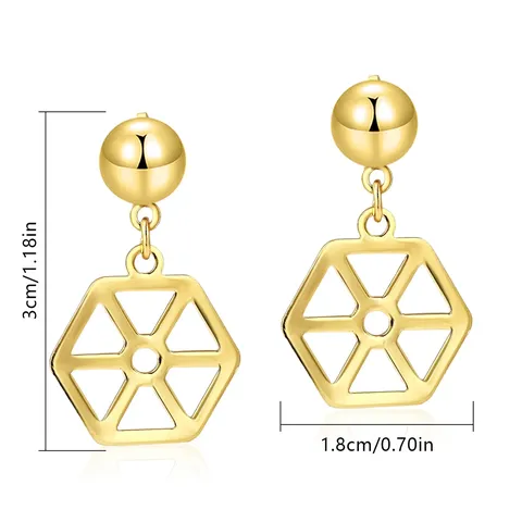 Classic Minimalist Metal Stud Earrings with Openwork Geometric Hexagon Drop Earrings - view 3