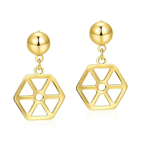 Classic Minimalist Metal Stud Earrings with Openwork Geometric Hexagon Drop Earrings - Plated Brass jewelry made by BlueOne Jewelry